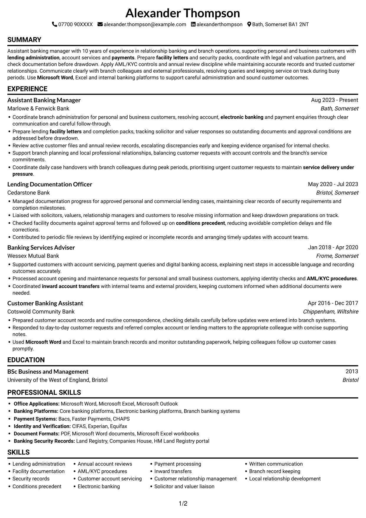 CV example — page 1