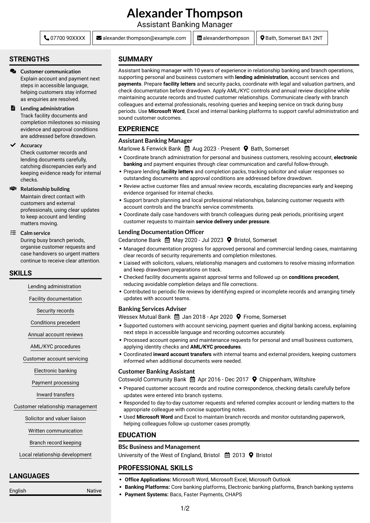 CV example — page 1