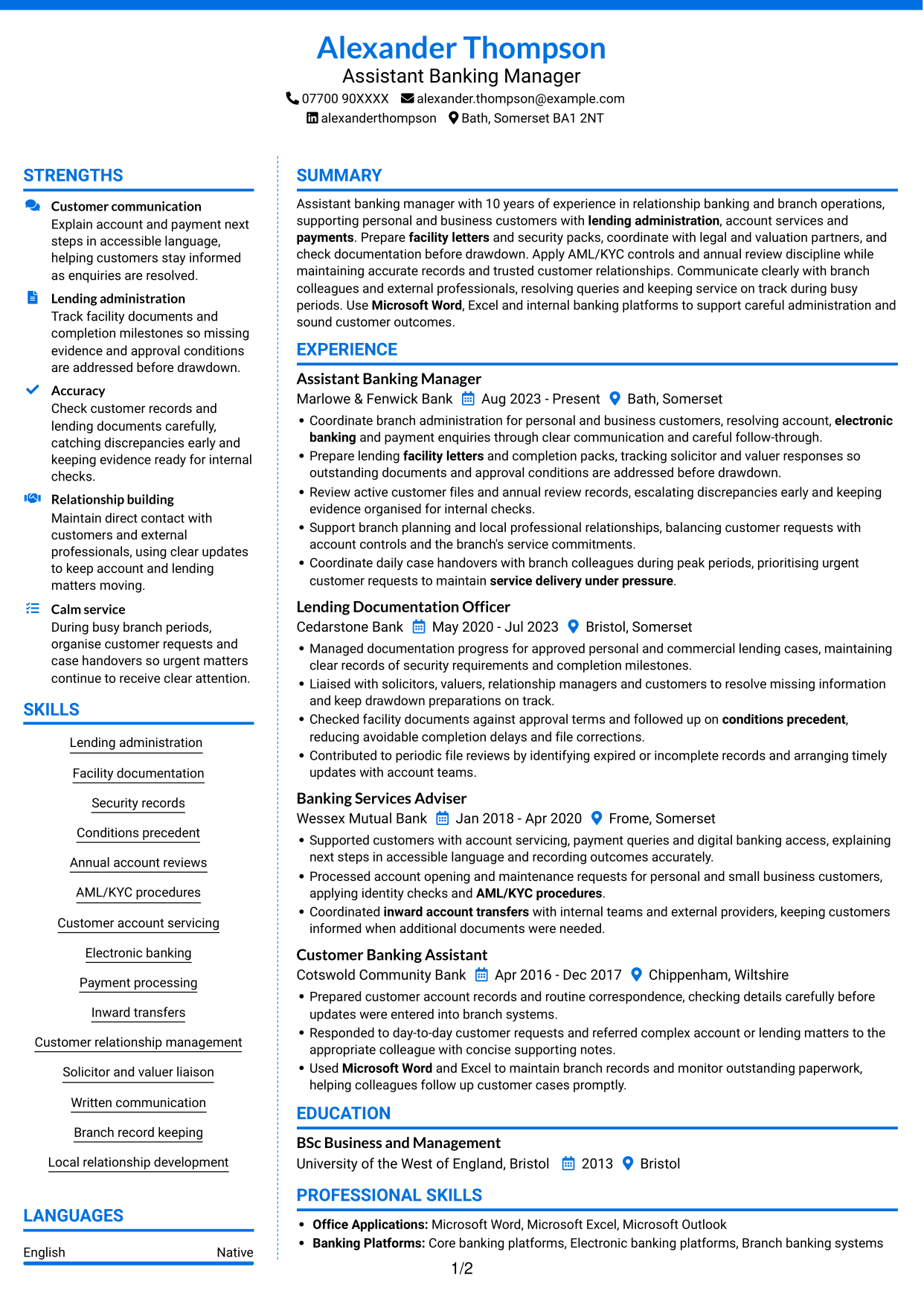 CV example — page 1