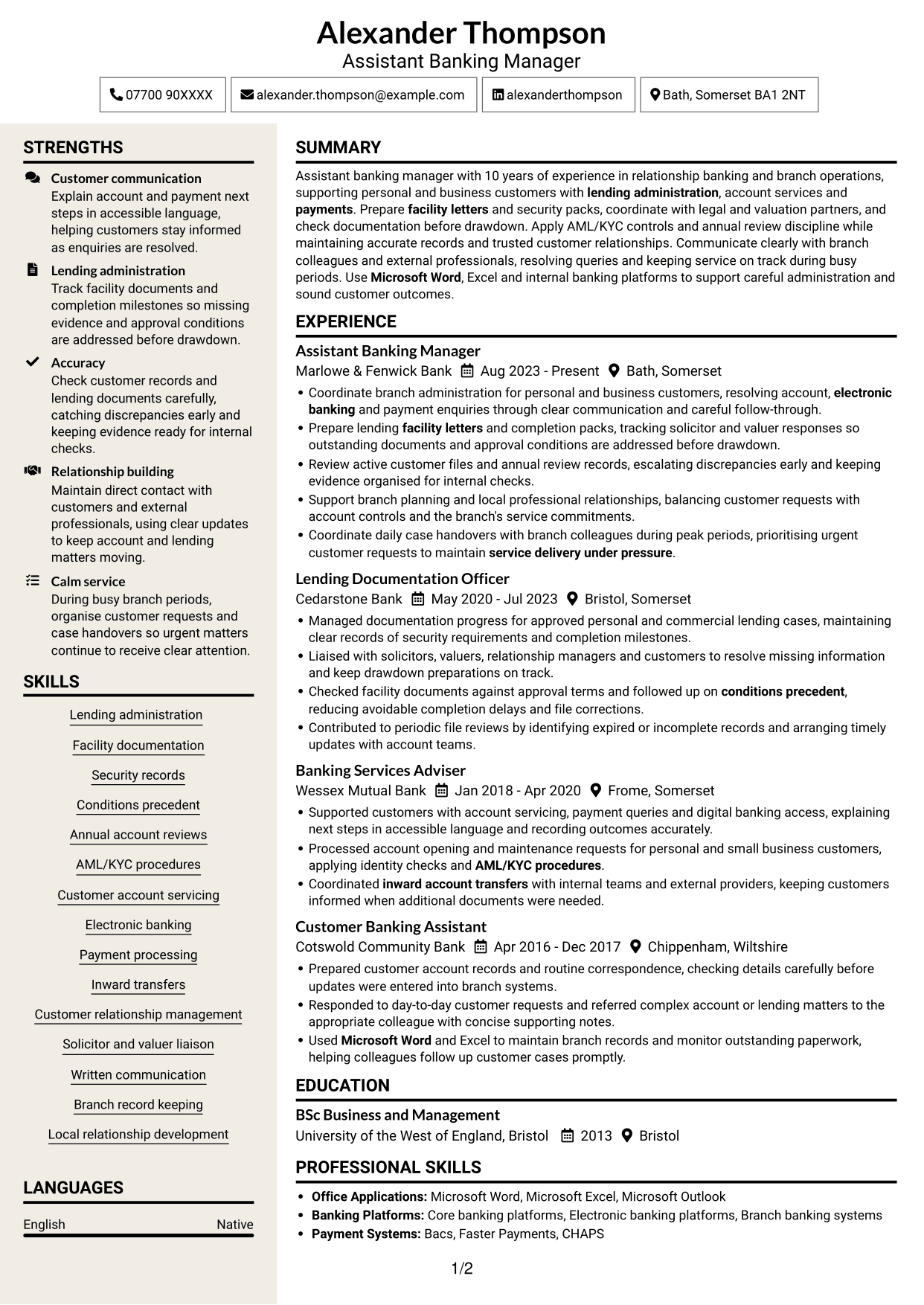 CV example — page 1