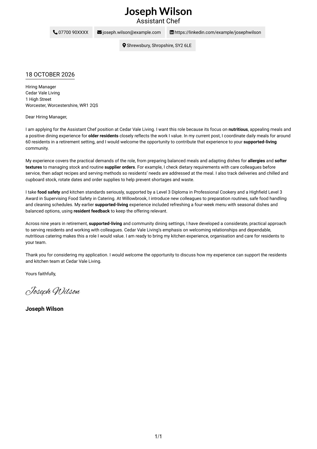 Cover letter example — page 1
