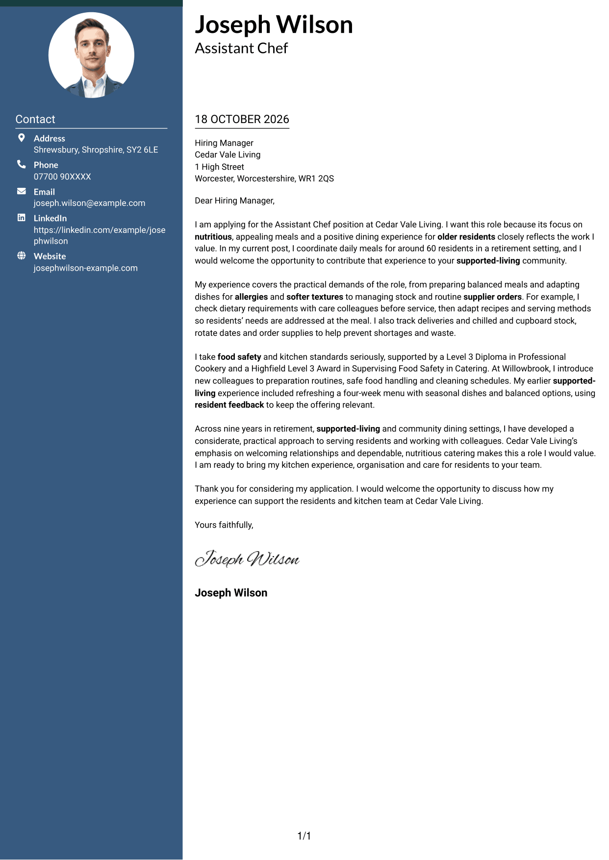 Cover letter example — page 1