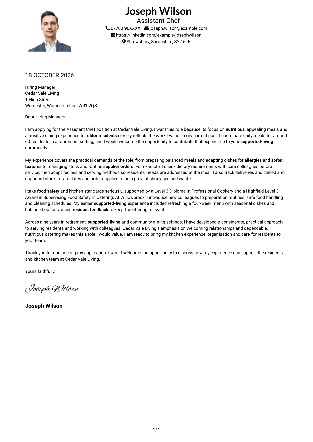 Cover letter example — page 1