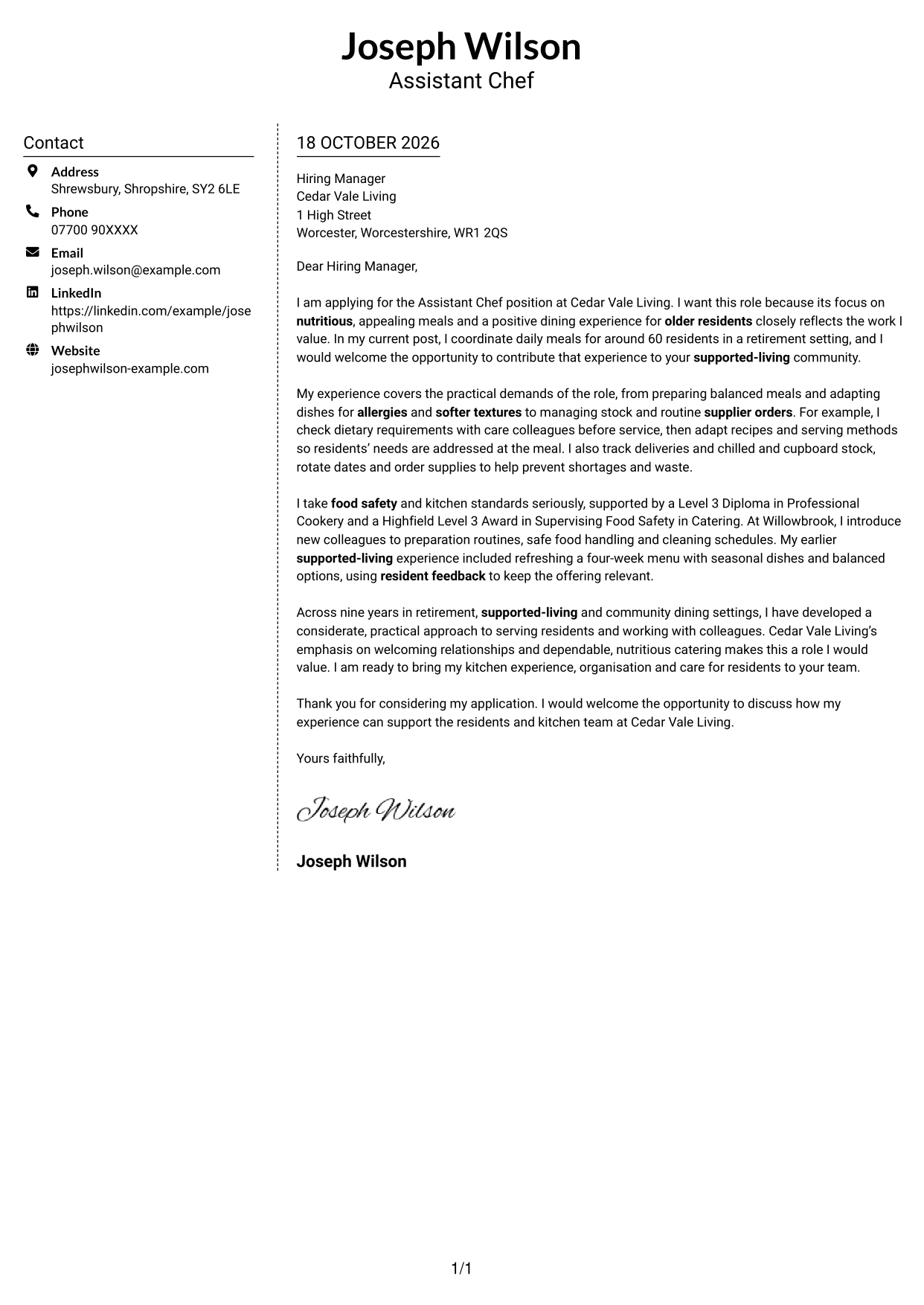 Cover letter example — page 1