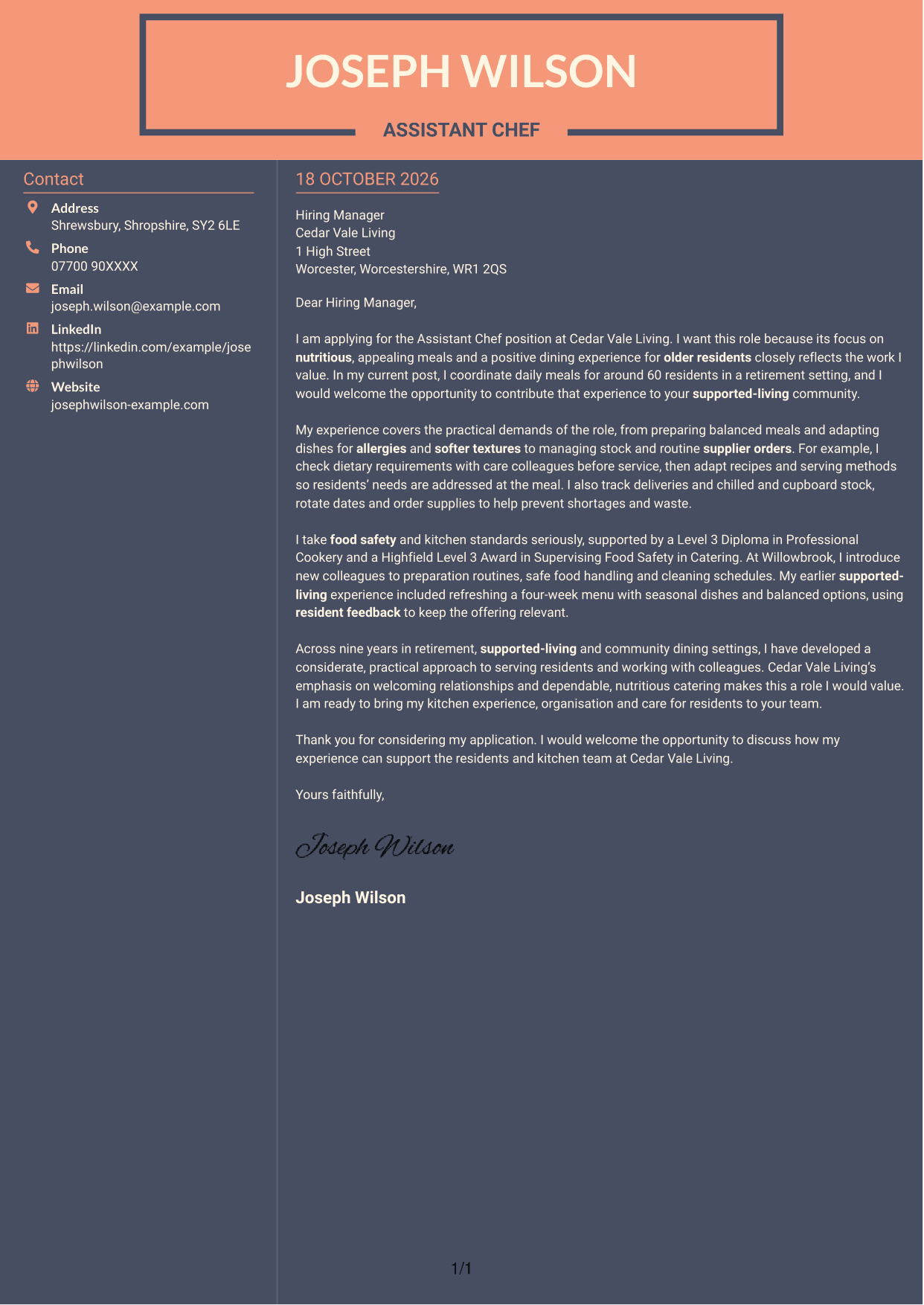 Cover letter example — page 1