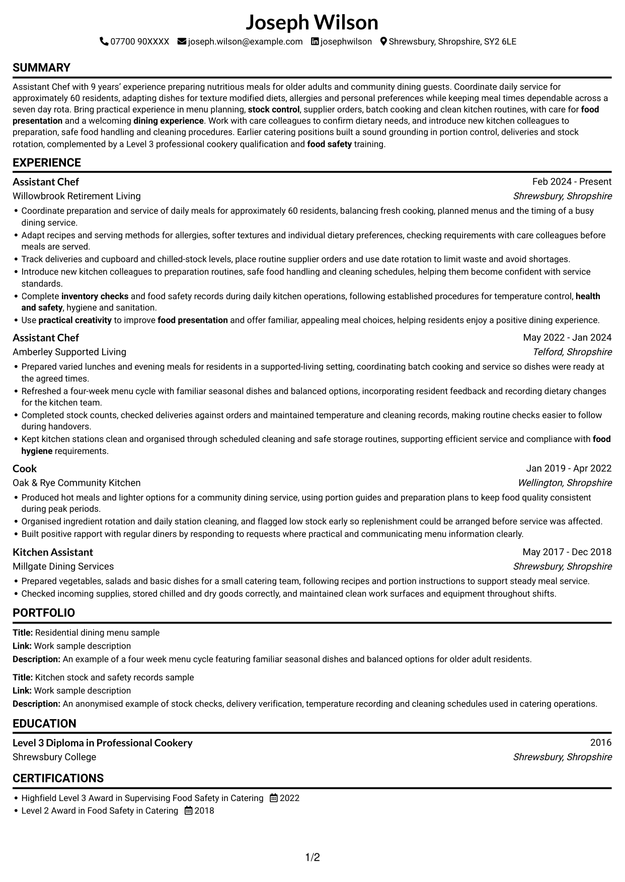 CV example — page 1