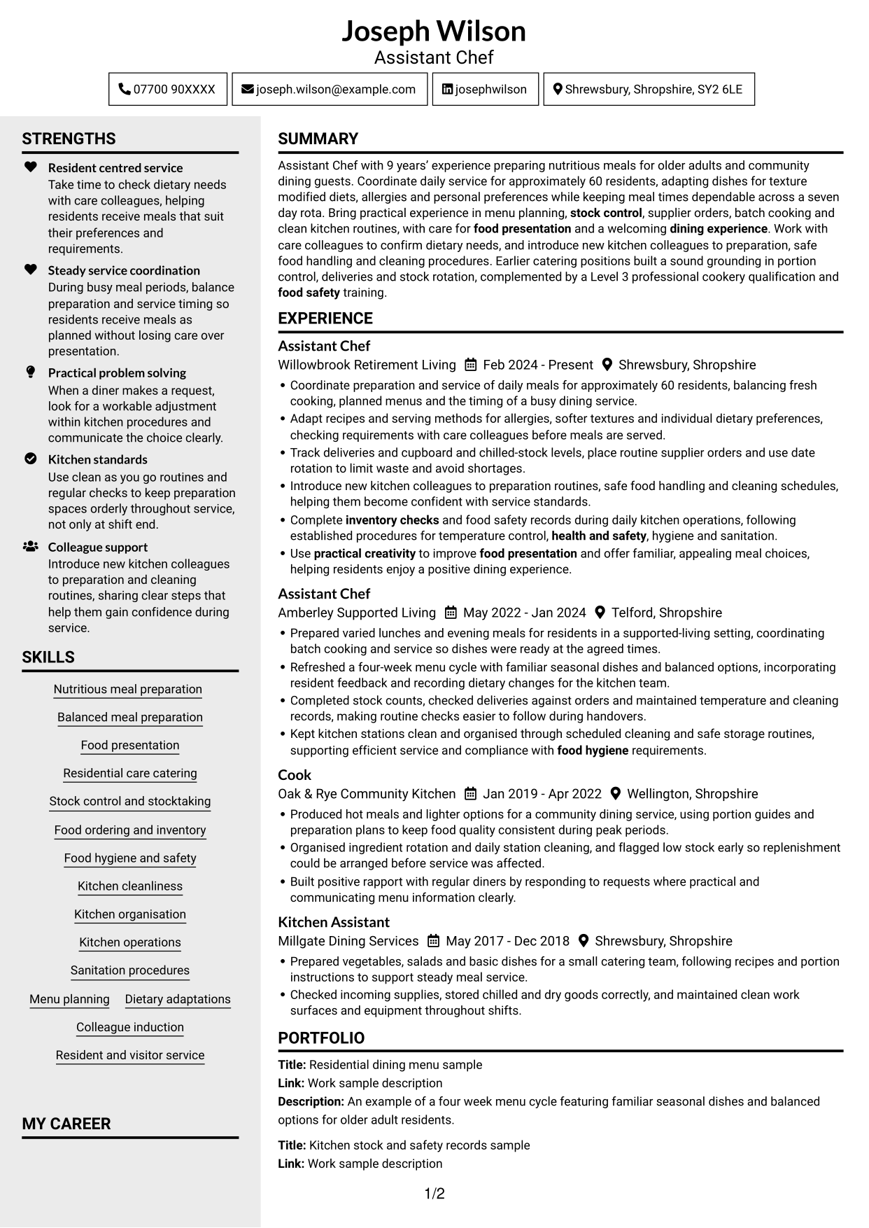 CV example — page 1