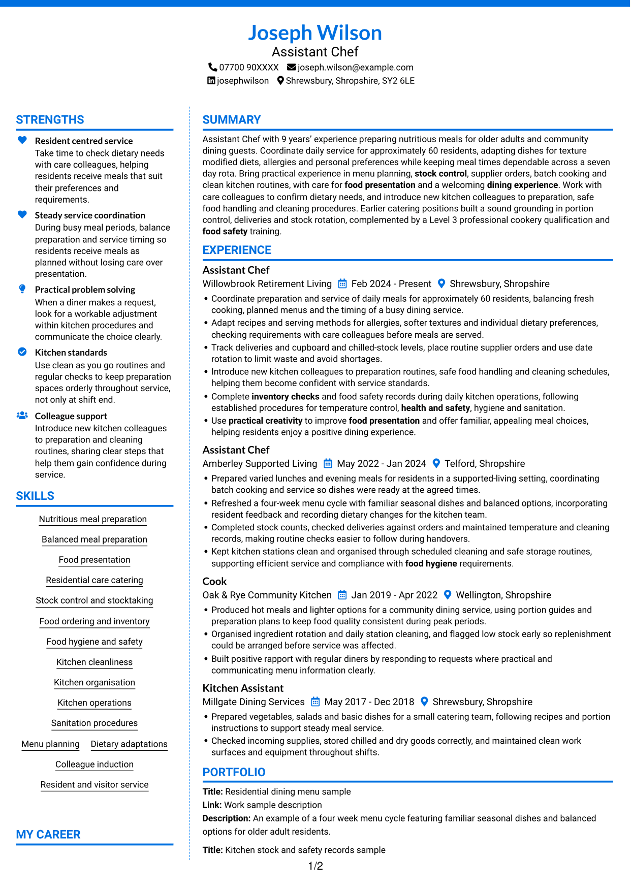 CV example — page 1