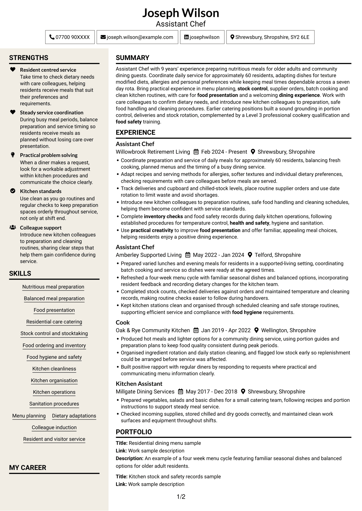 CV example — page 1
