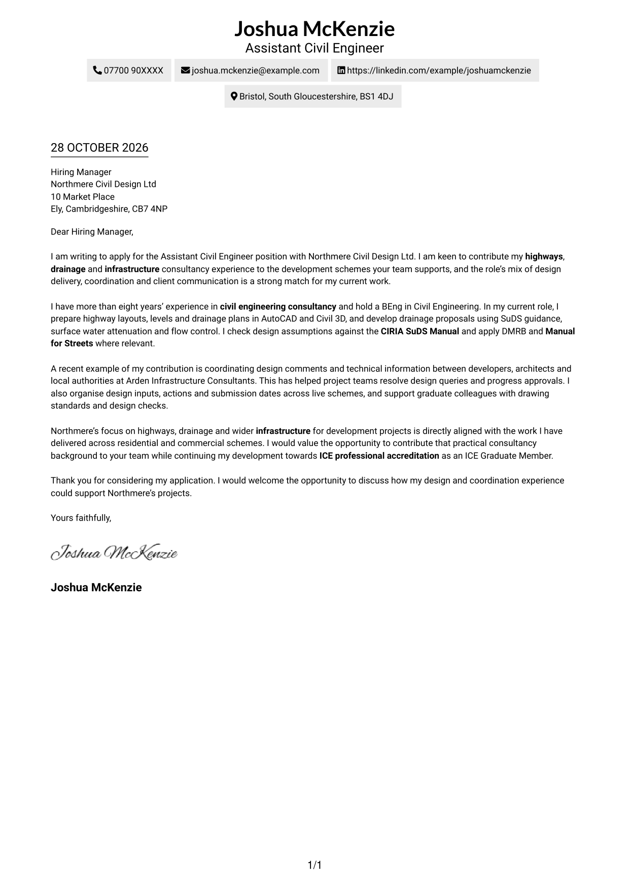 Cover letter example — page 1