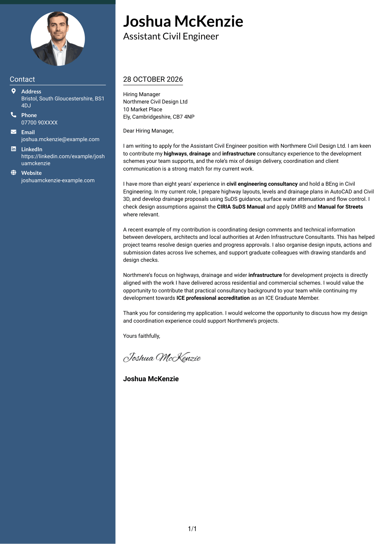 Cover letter example — page 1