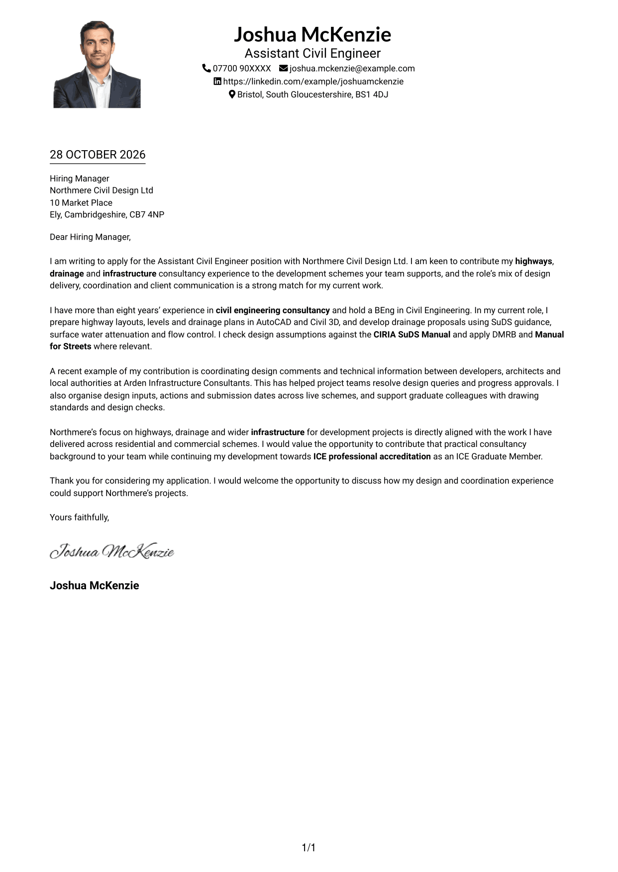 Cover letter example — page 1