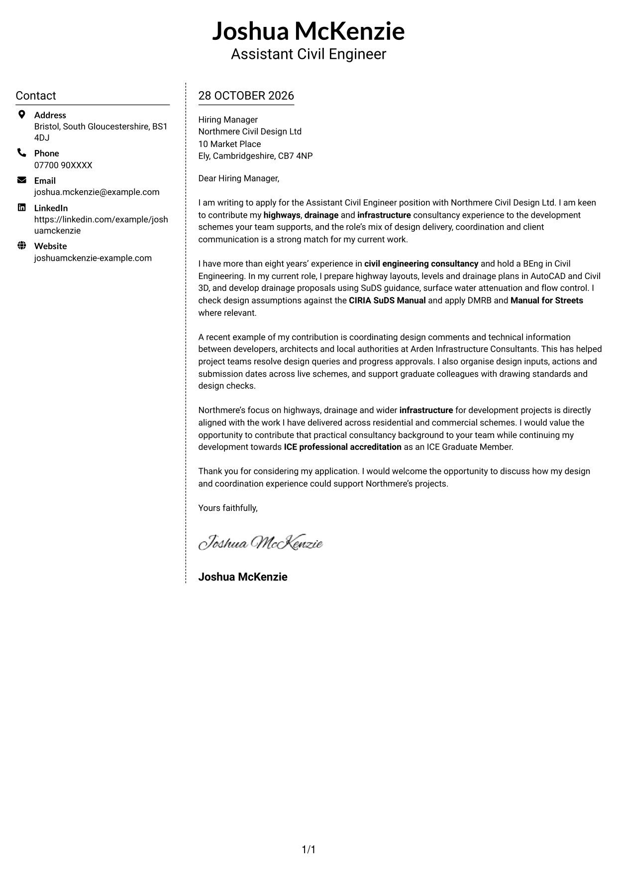 Cover letter example — page 1