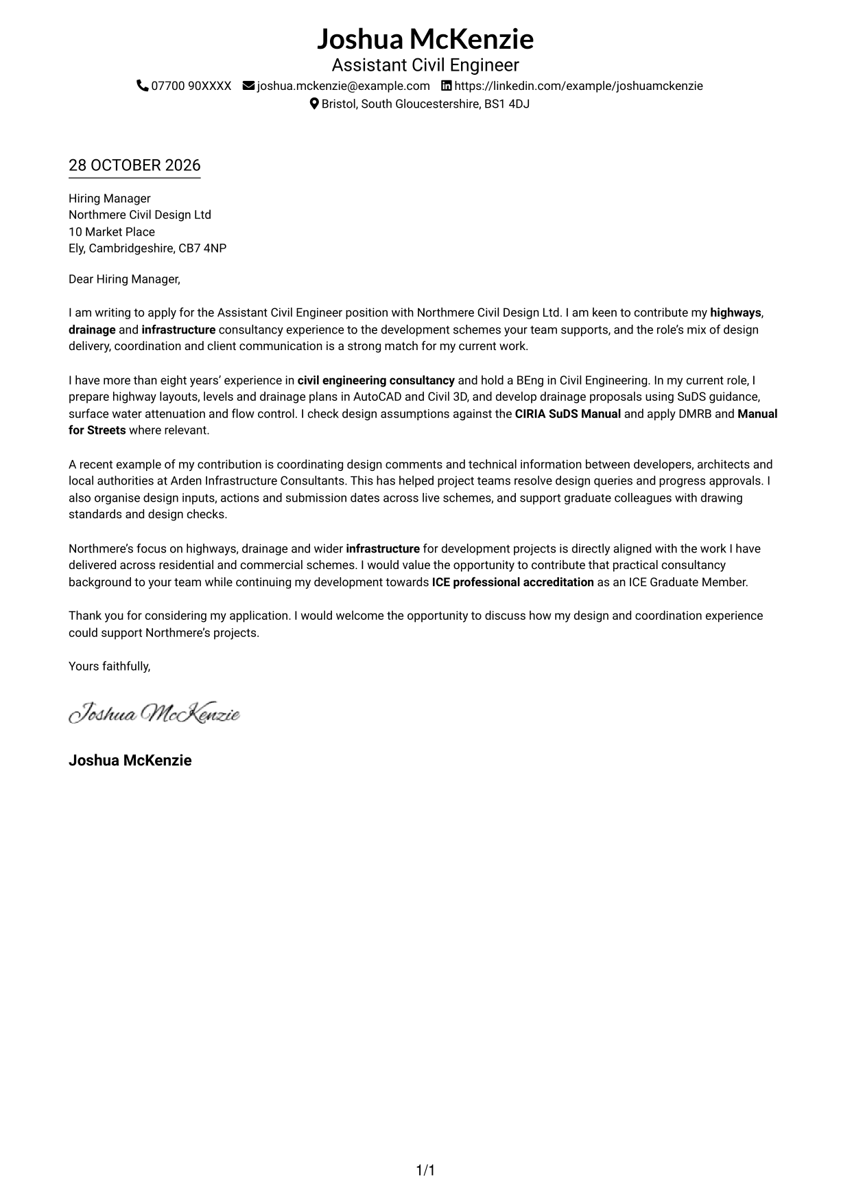 Cover letter example — page 1