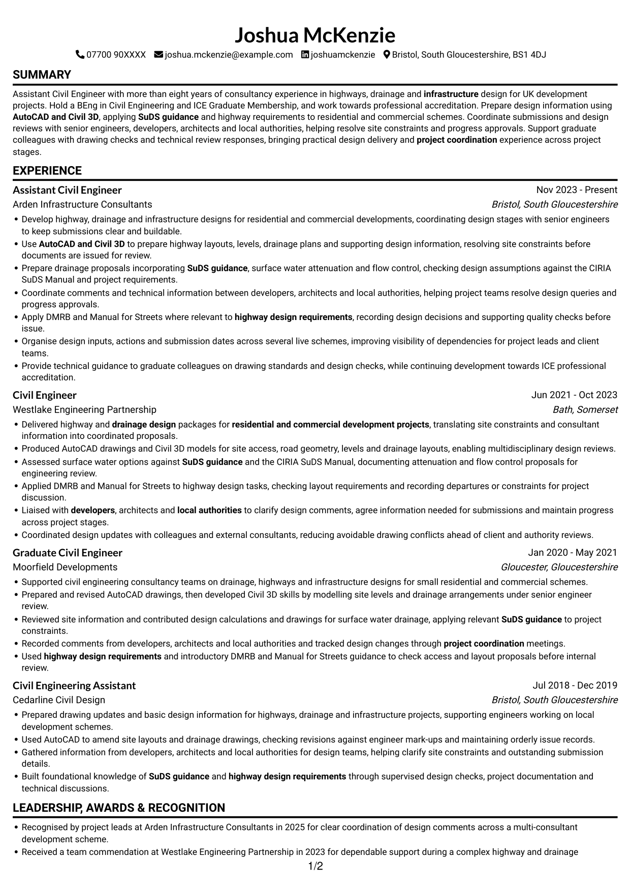 CV example — page 1