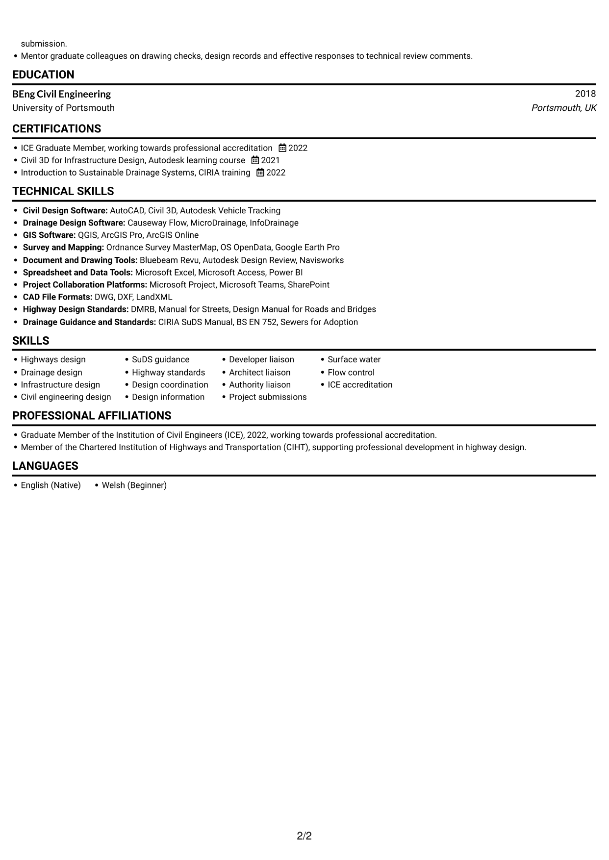 CV example — page 2