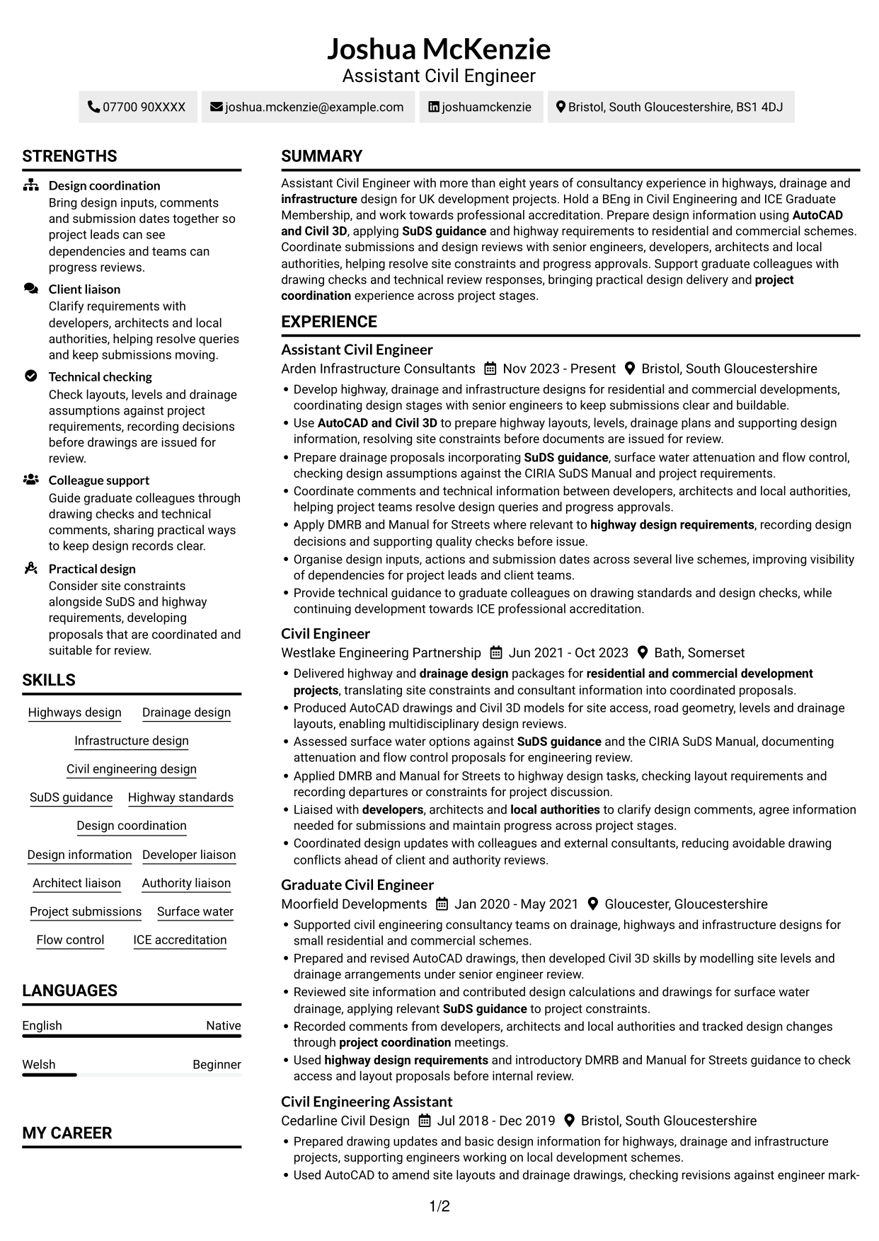 CV example — page 1