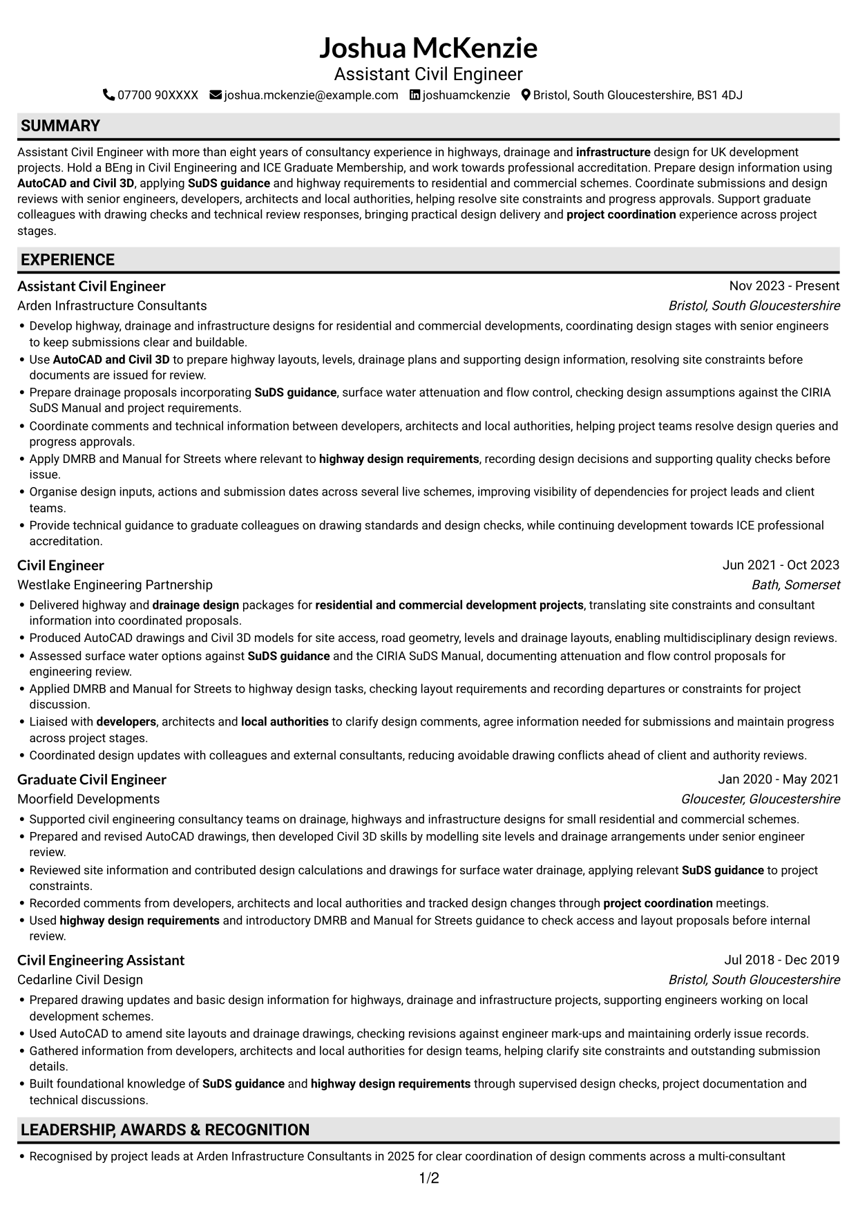 CV example — page 1