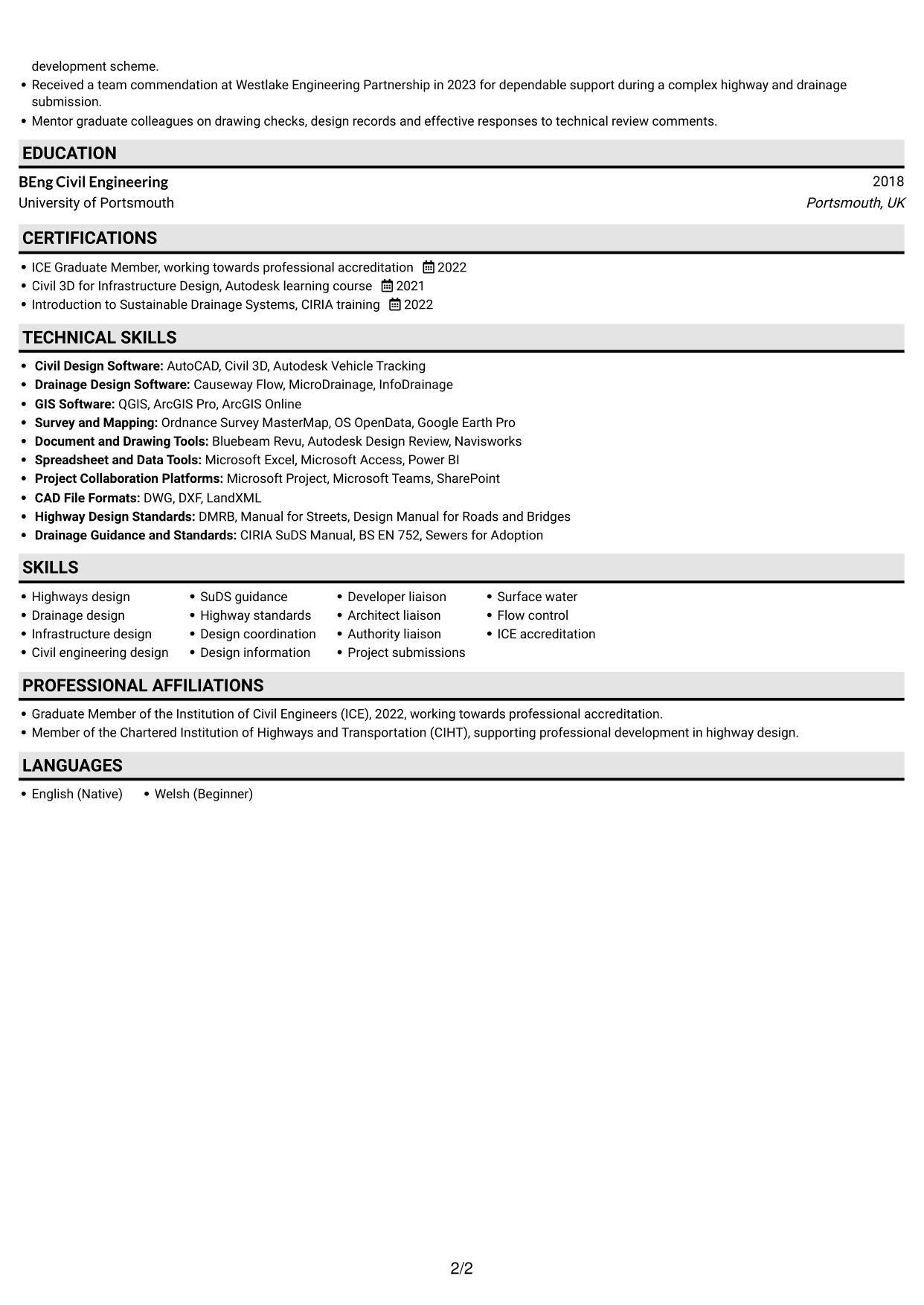 CV example — page 2