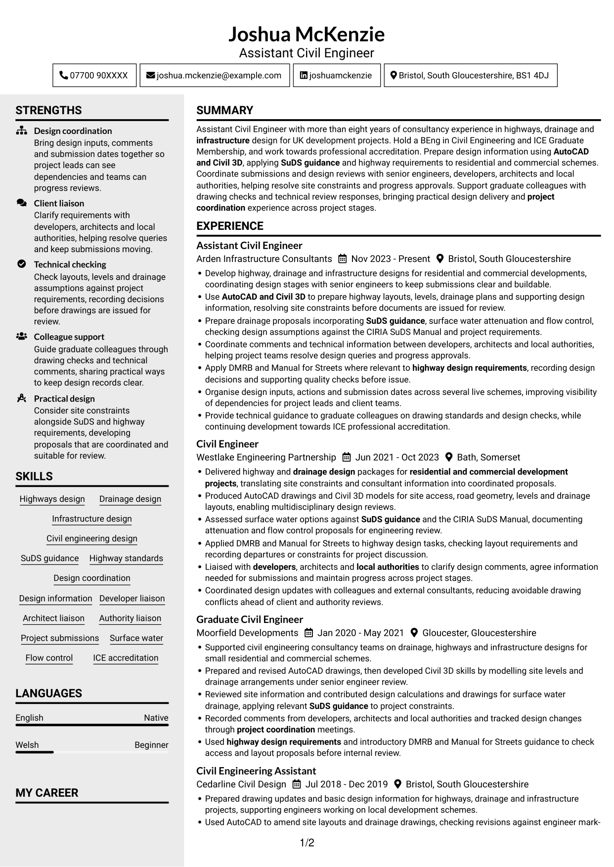 CV example — page 1