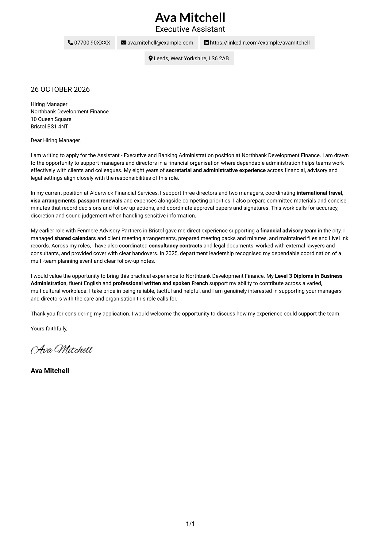 Cover letter example — page 1