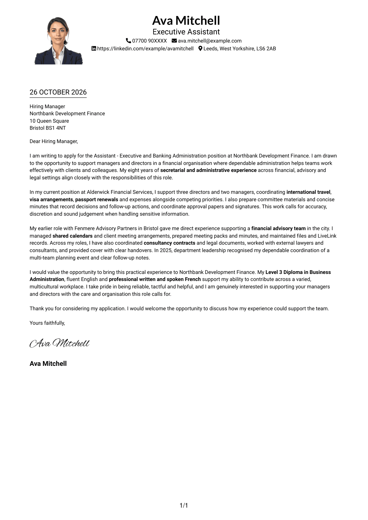 Cover letter example — page 1