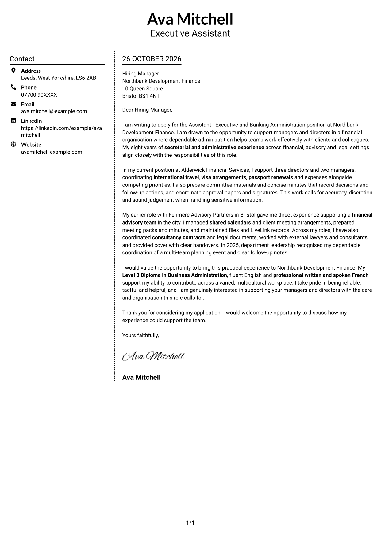 Cover letter example — page 1