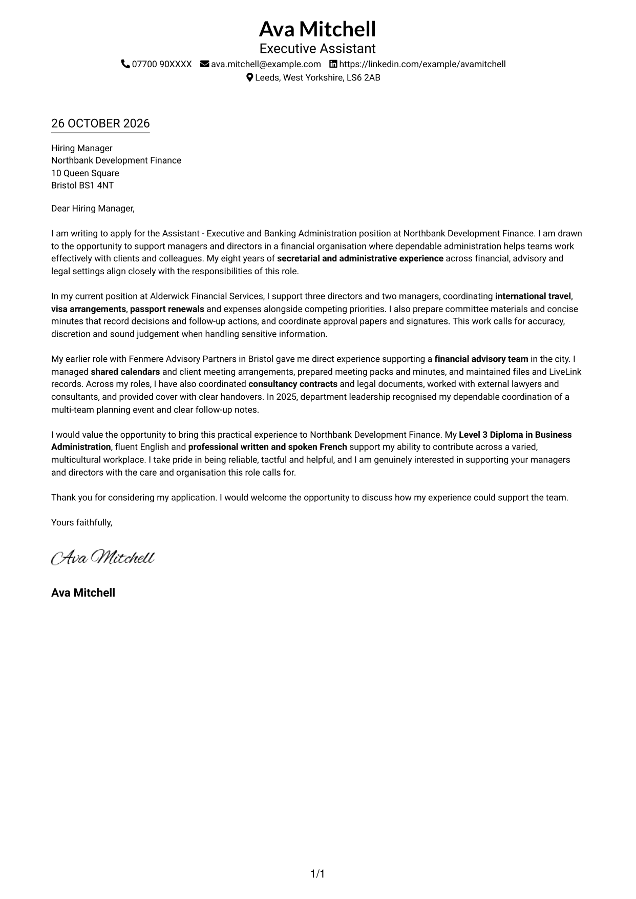 Cover letter example — page 1