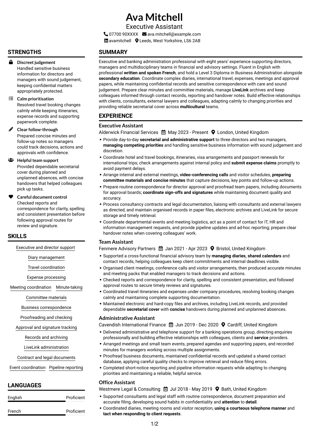 CV example — page 1