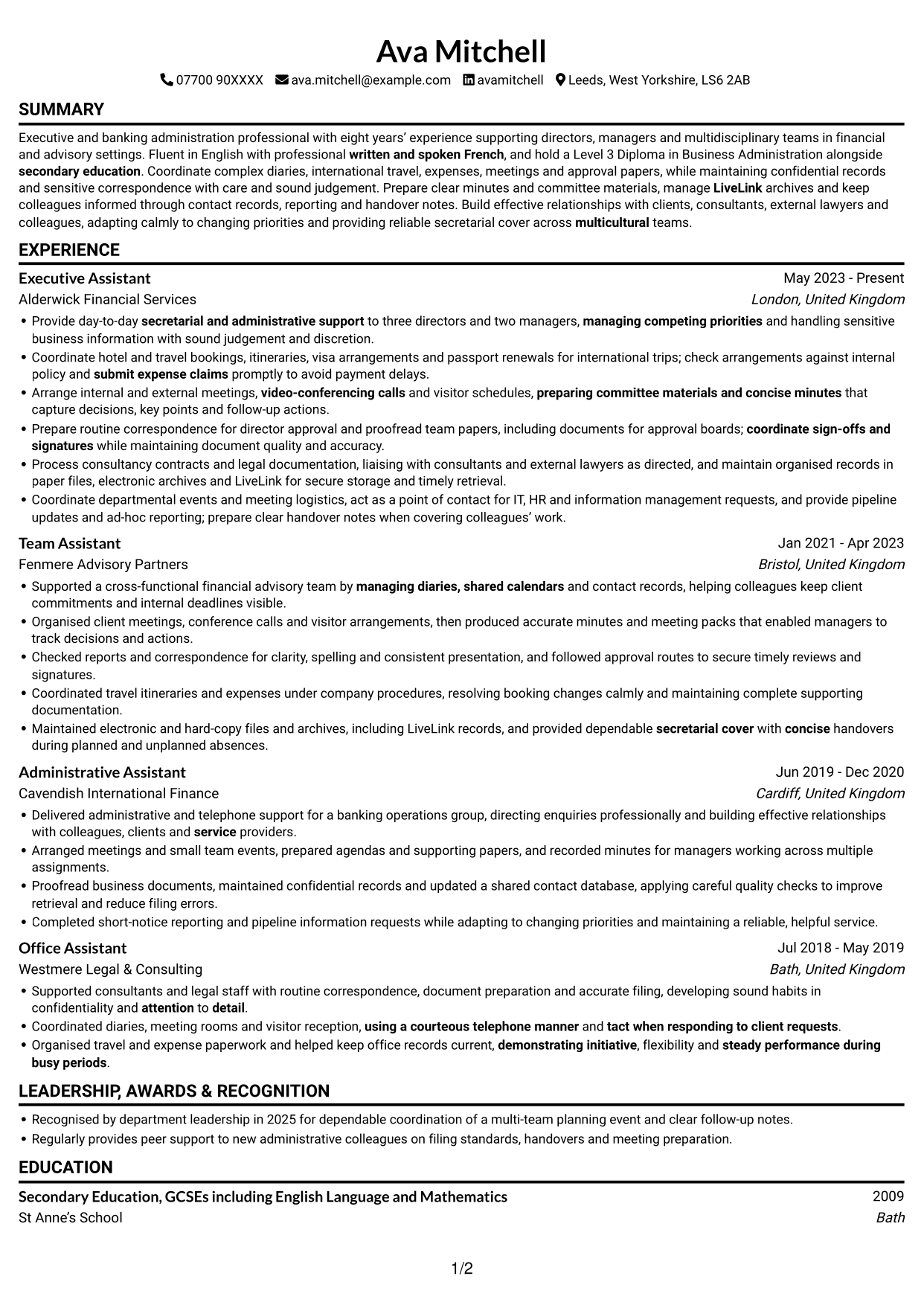 CV example — page 1