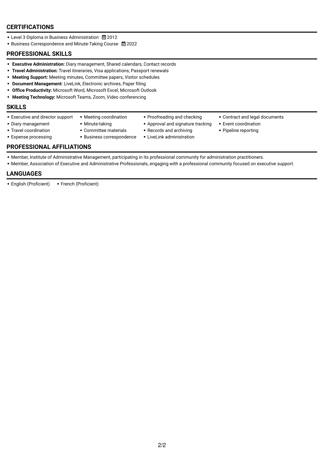 CV example — page 2