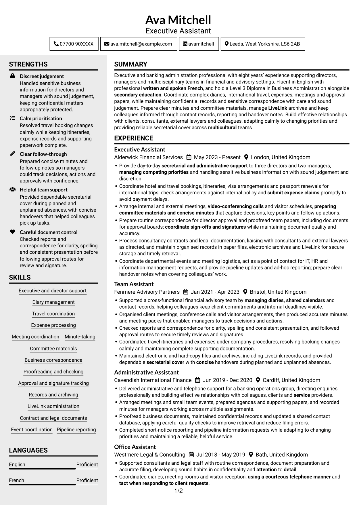 CV example — page 1
