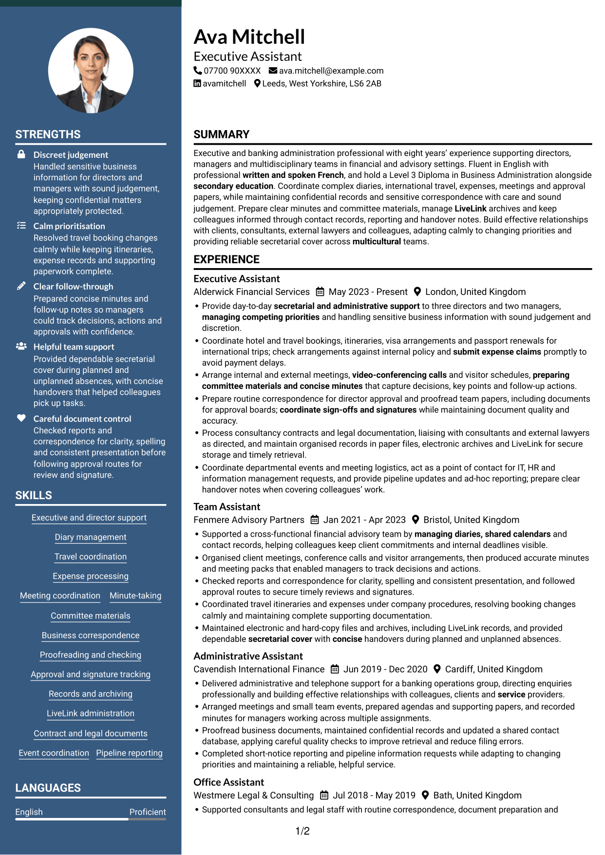 CV example — page 1