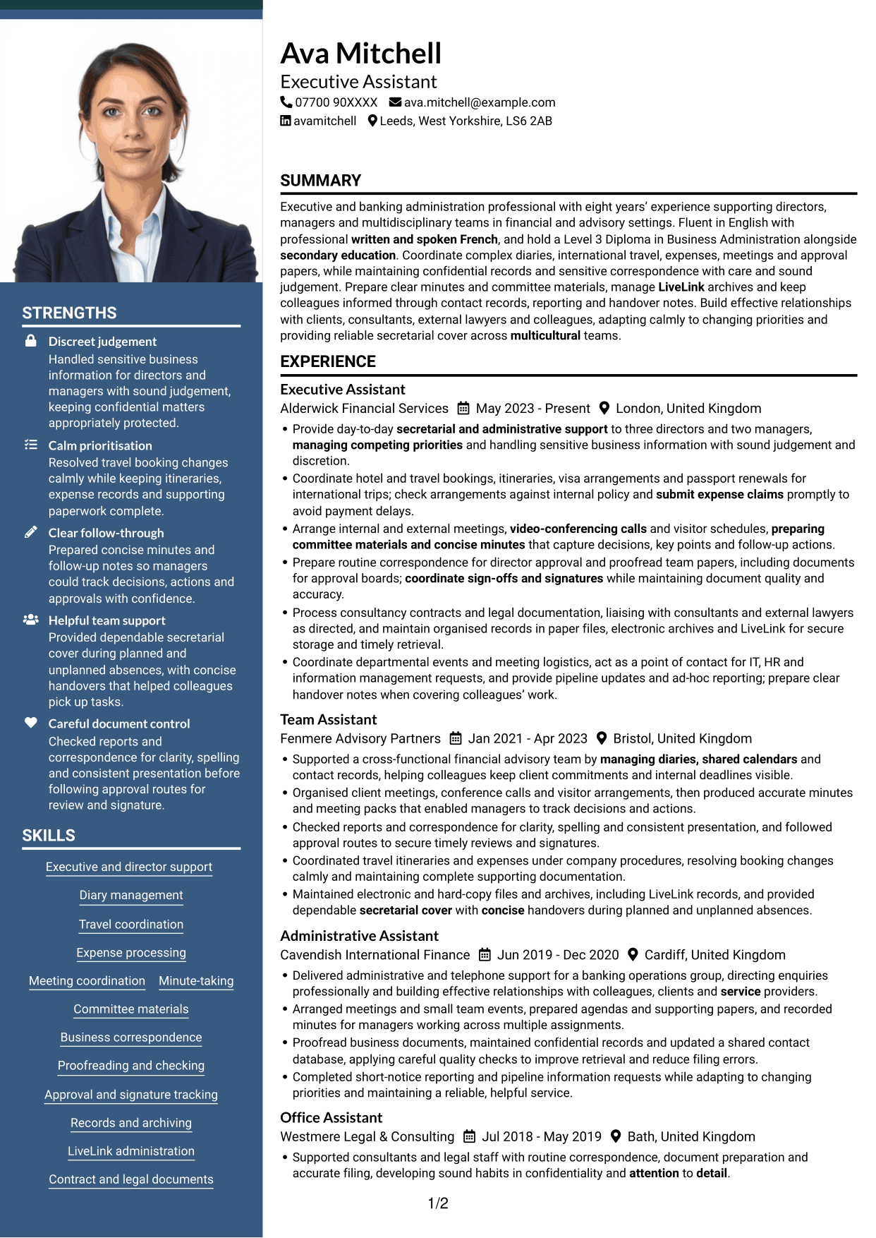 CV example — page 1
