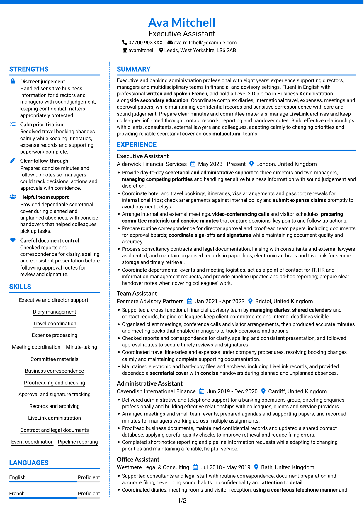 CV example — page 1