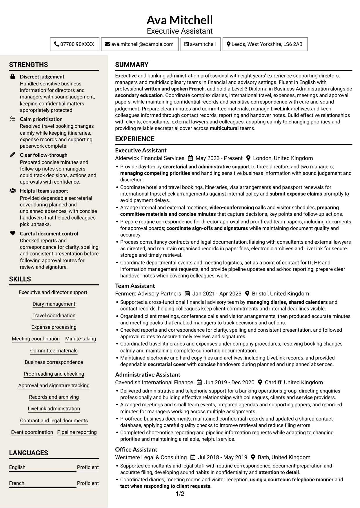 CV example — page 1