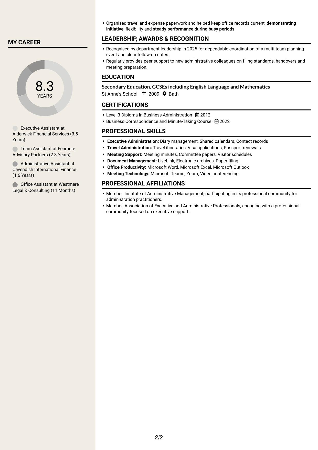 CV example — page 2