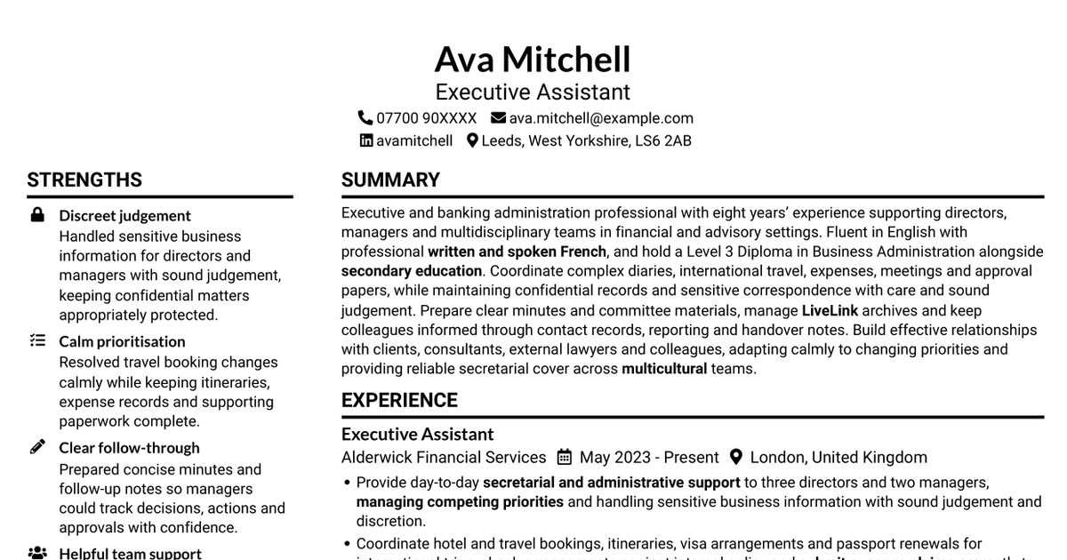 7 Assistant - Executive and Banking Administration CV Templates with Example