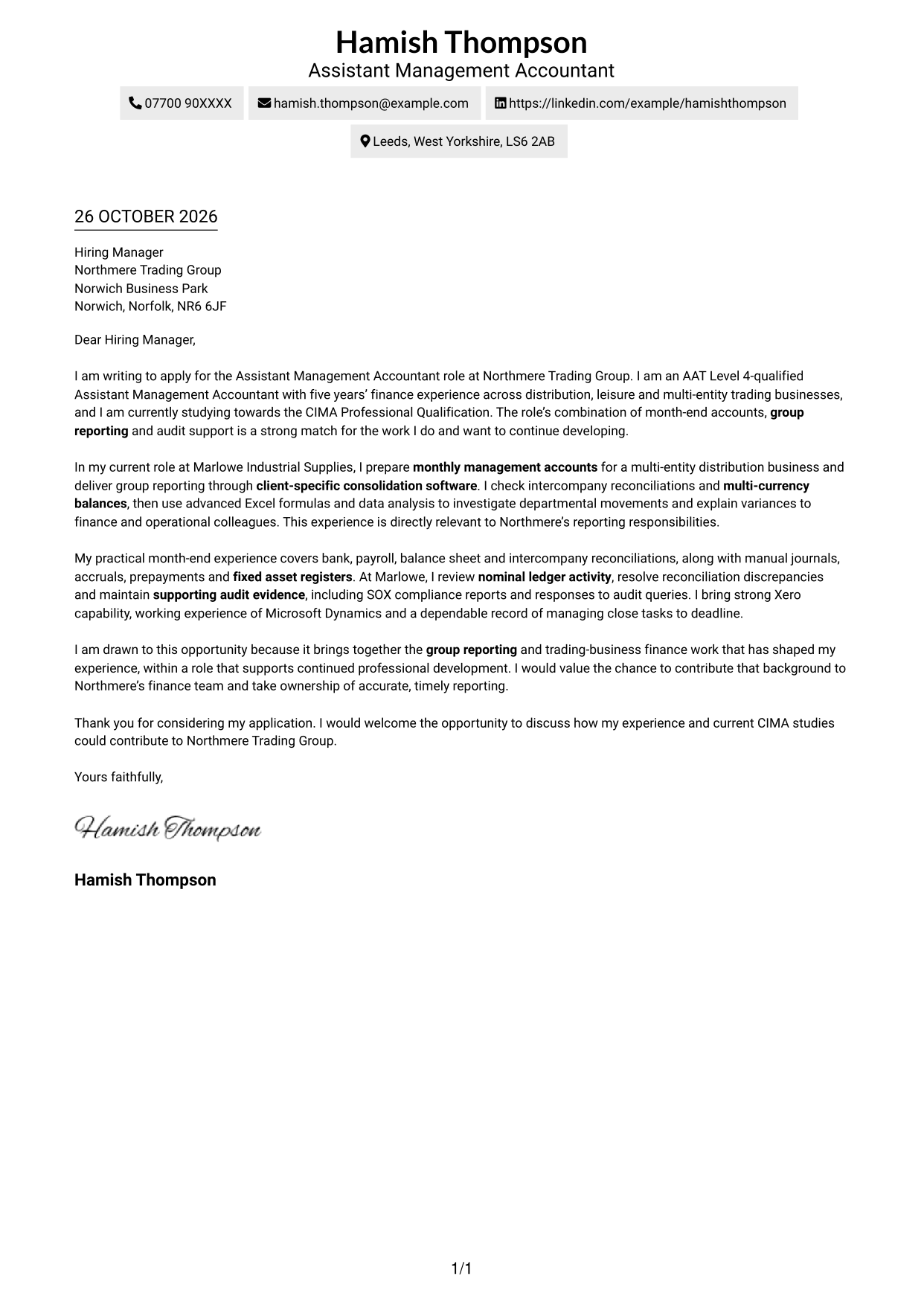 Cover letter example — page 1