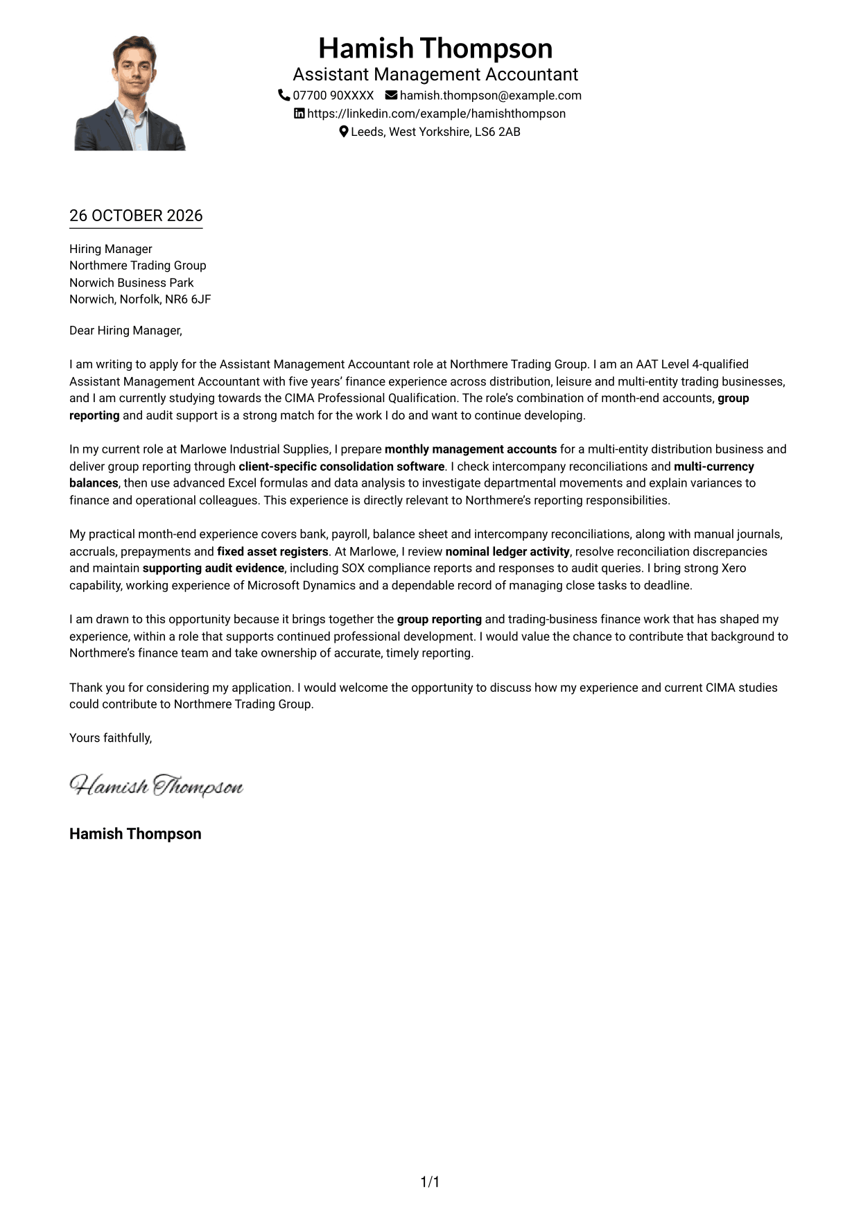 Cover letter example — page 1