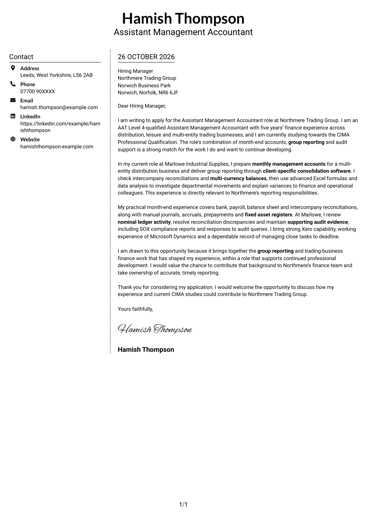 Cover letter example — page 1