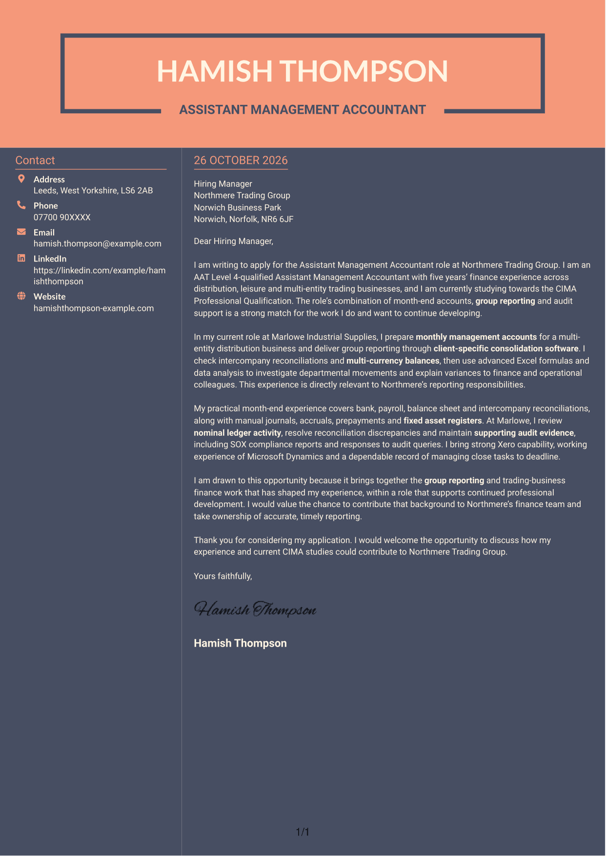 Cover letter example — page 1