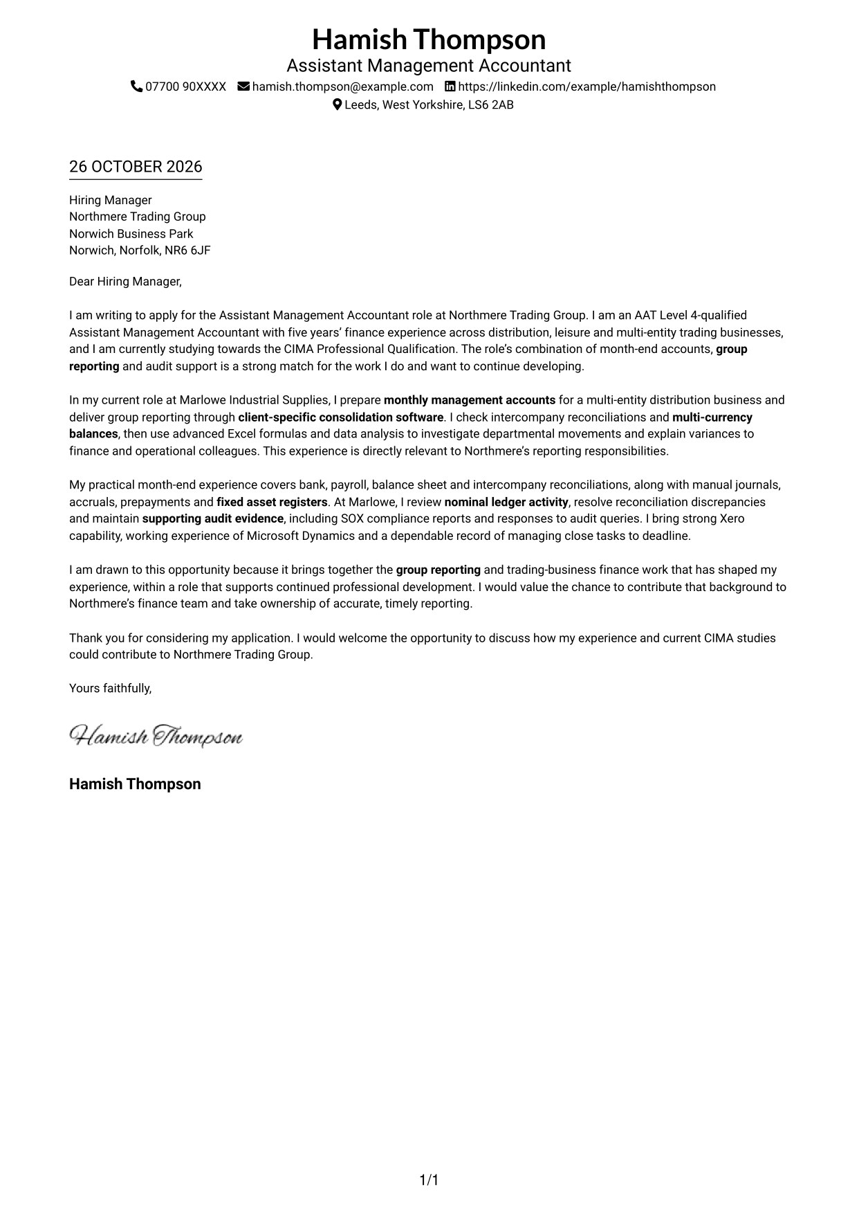 Cover letter example — page 1