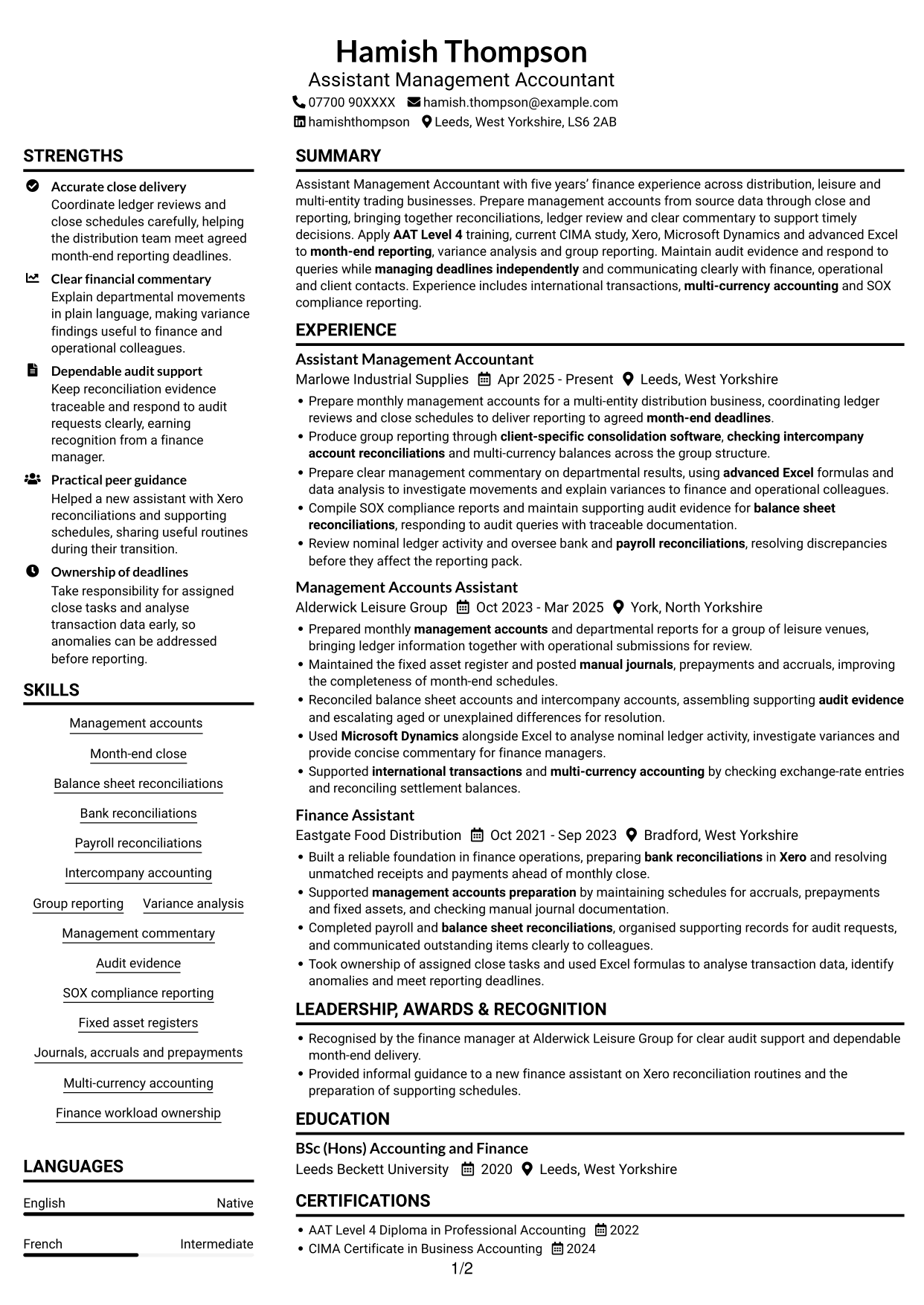 CV example — page 1