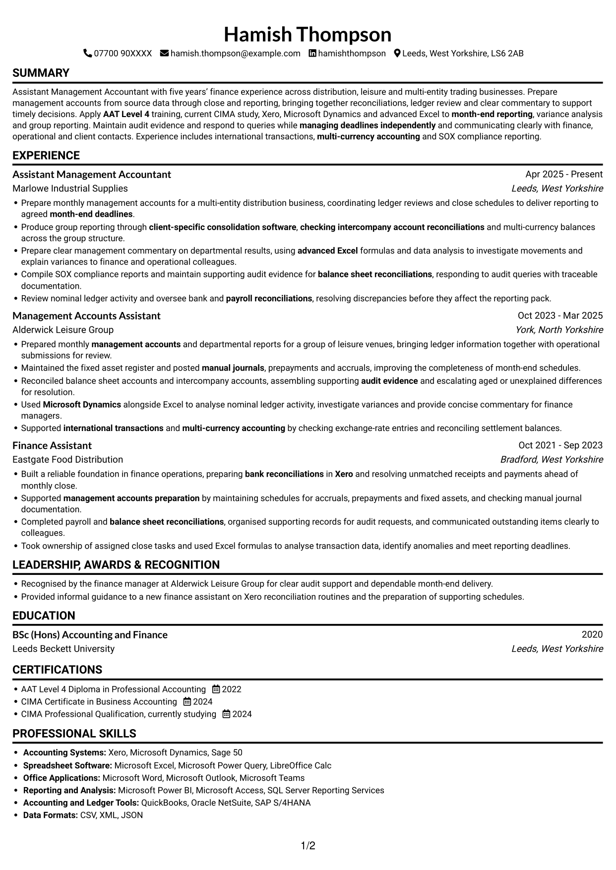 CV example — page 1