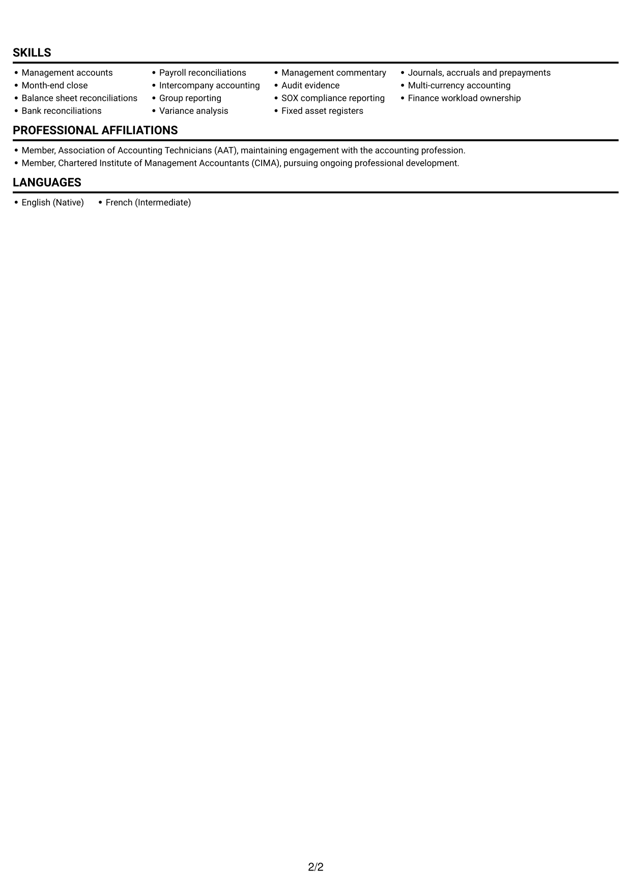CV example — page 2