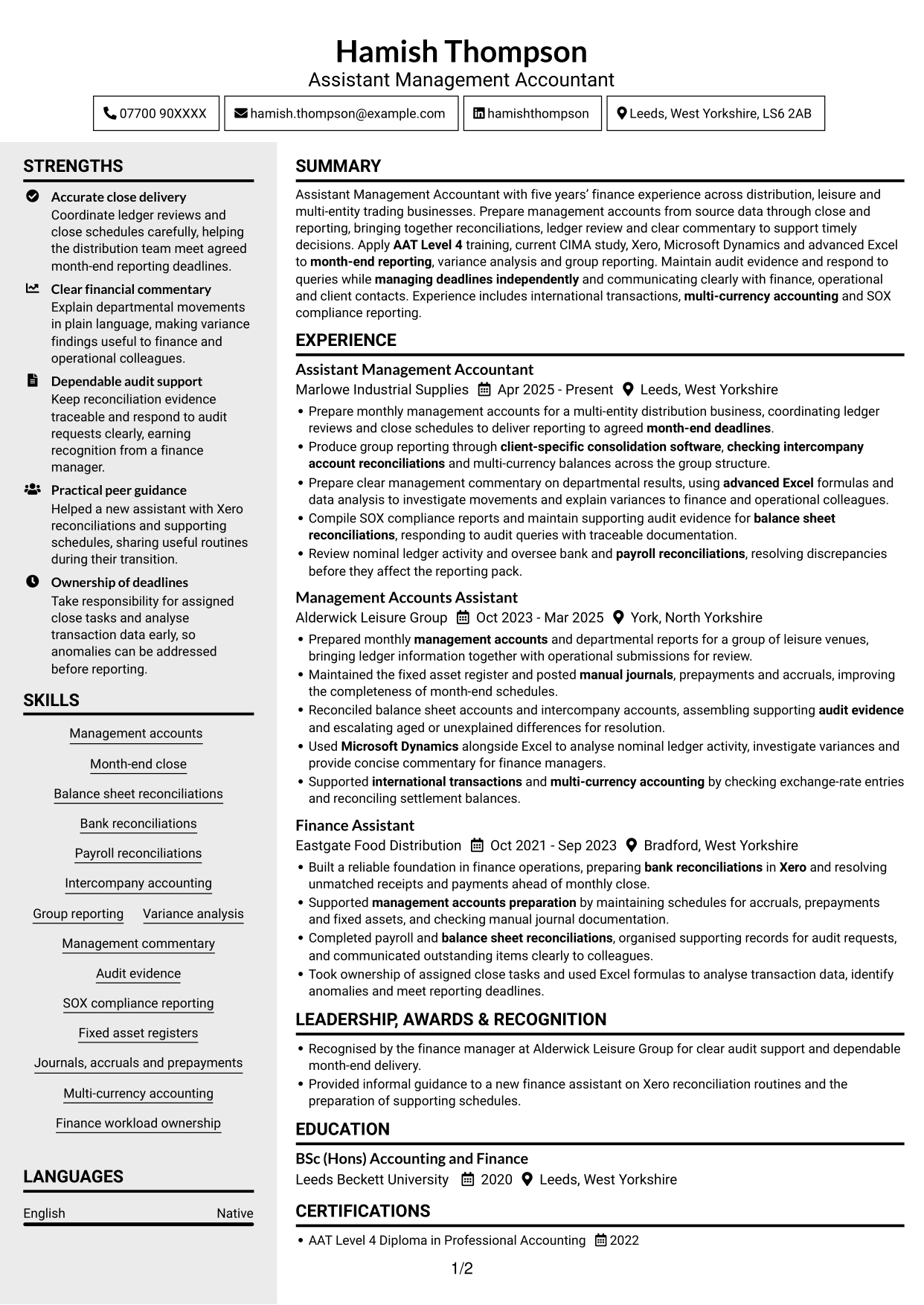 CV example — page 1