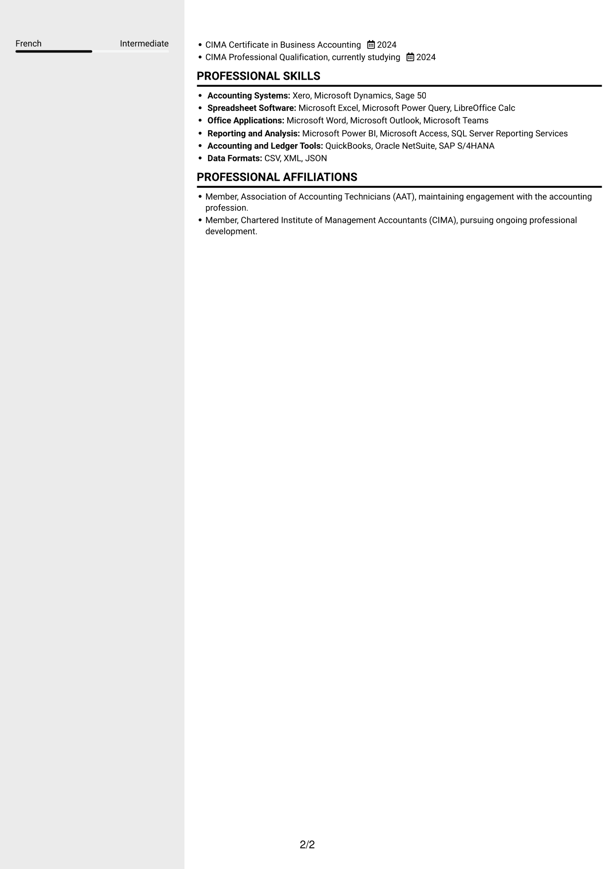 CV example — page 2