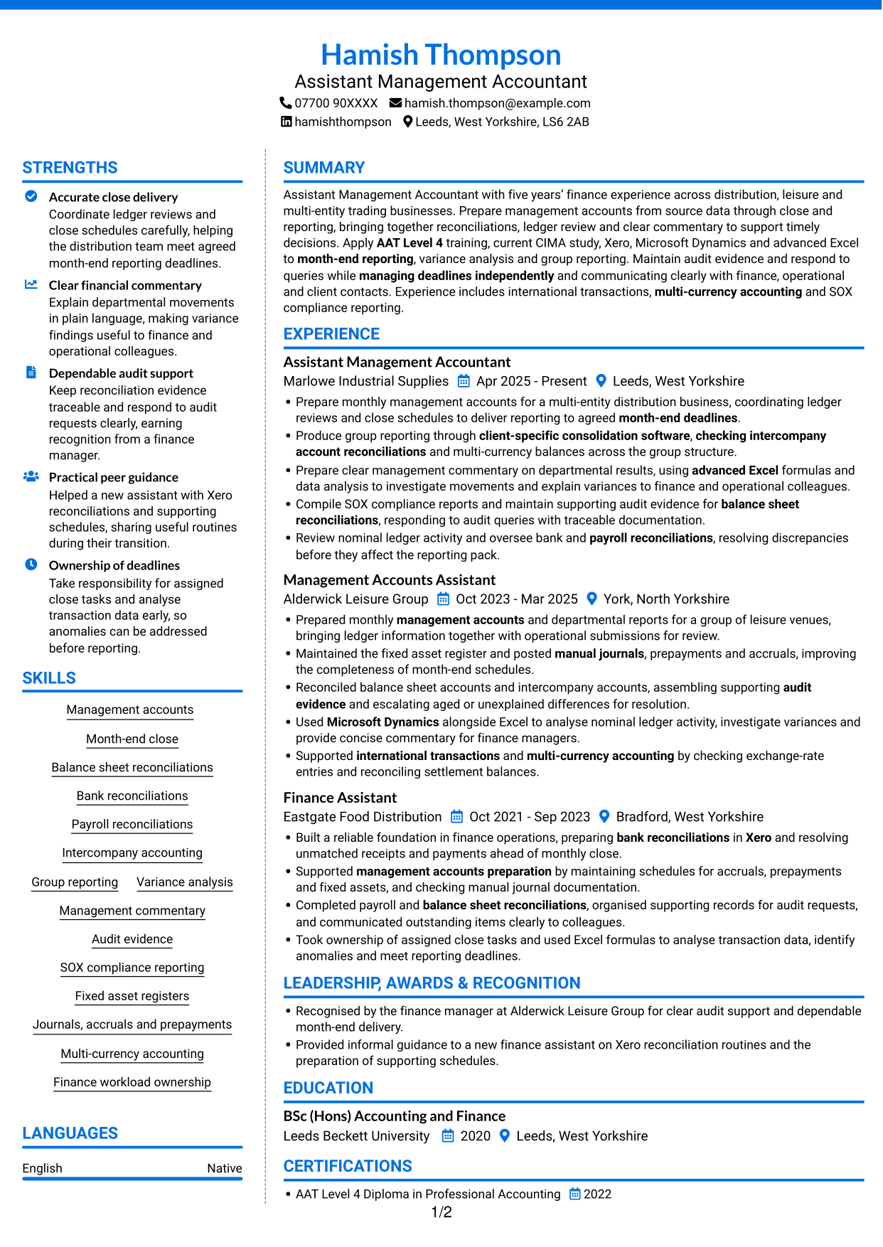 CV example — page 1