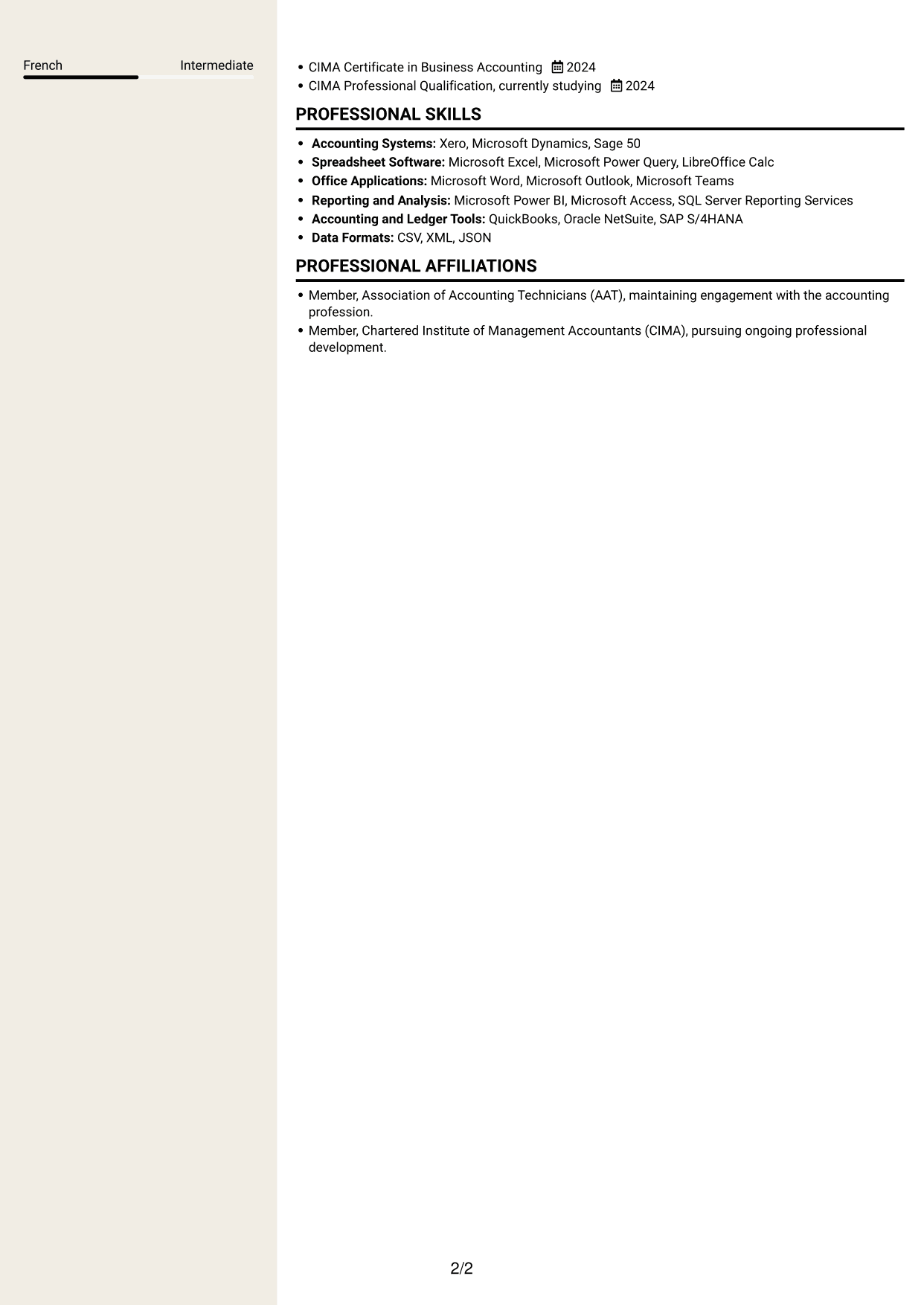 CV example — page 2